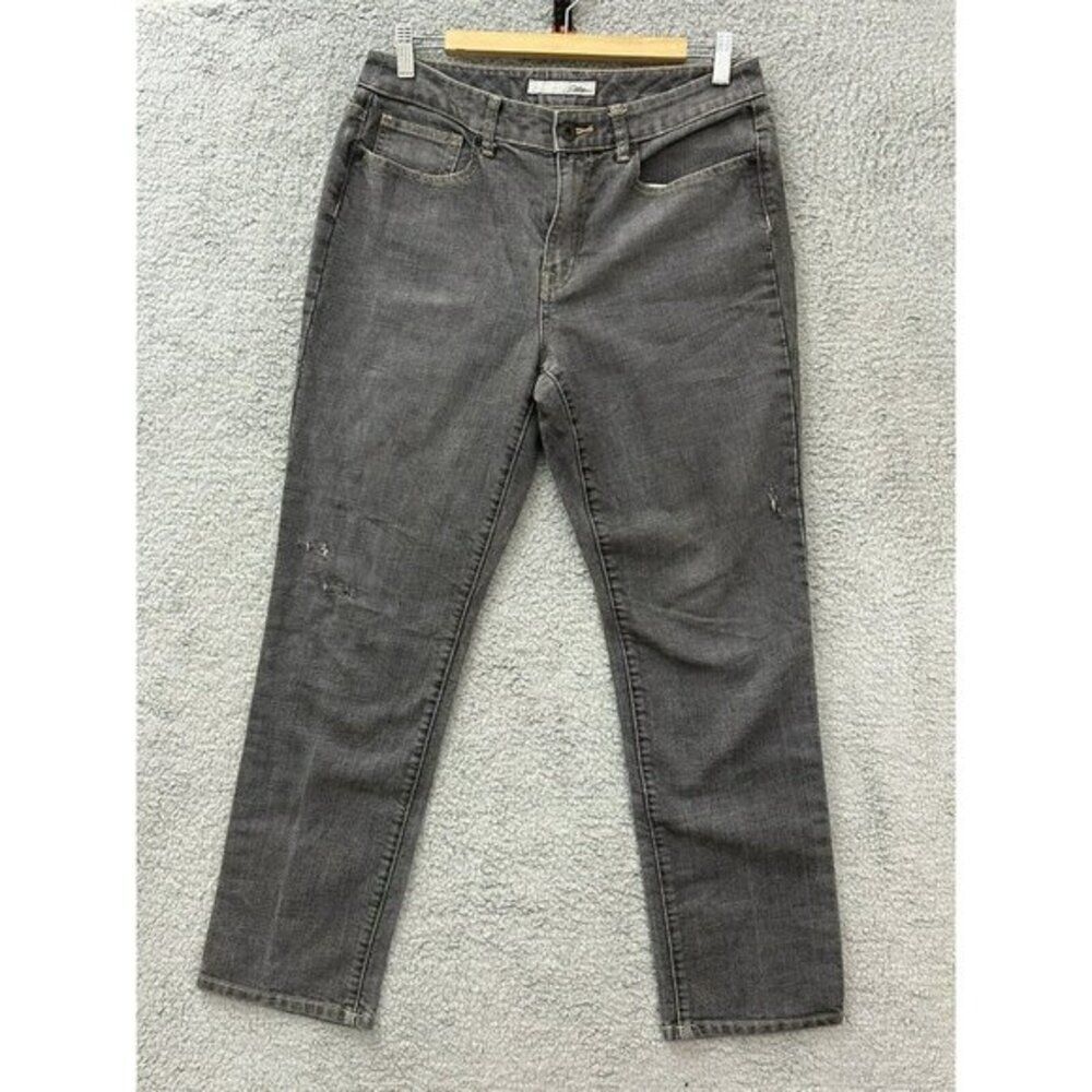 Chicos Platinum Black/Gray Wash Mid Rise Distressed Stretch Size 1